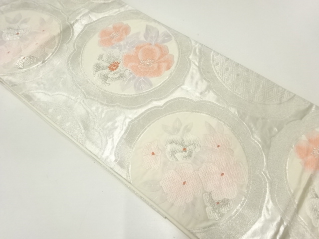 絵皿に花模様織出し袋帯